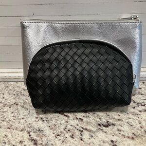 Elegant Silver and Black Woven Clutch Set